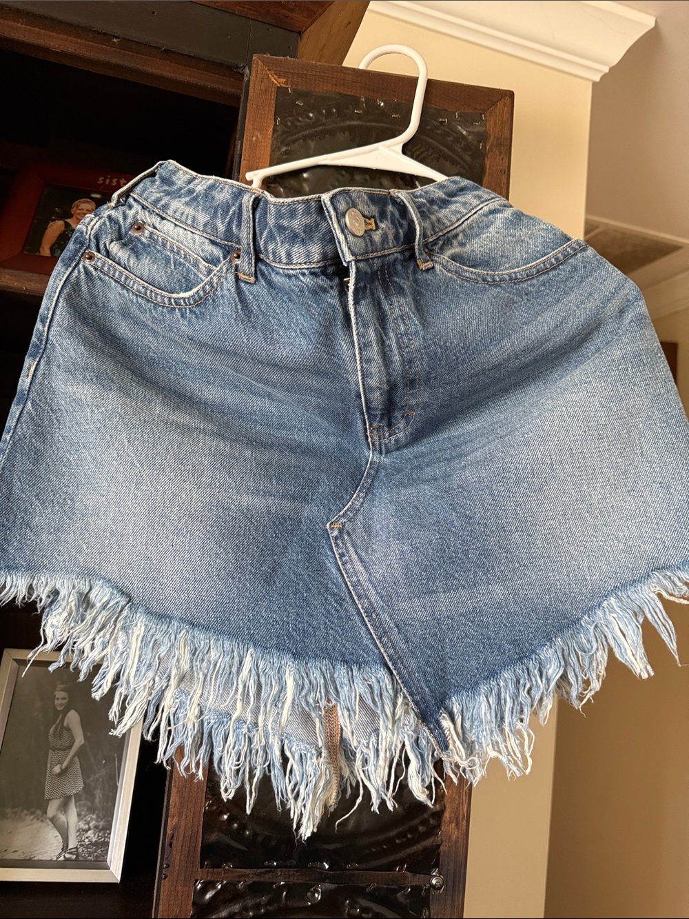 We The Free Light Blue Distressed Denim Fringe Shorts
